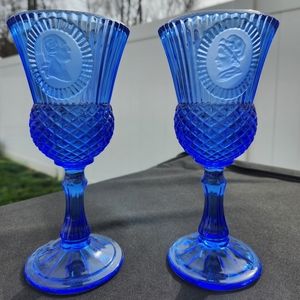 Vintage 1976 Fostoria Avon George & Martha Washington Cobalt Blue Goblet